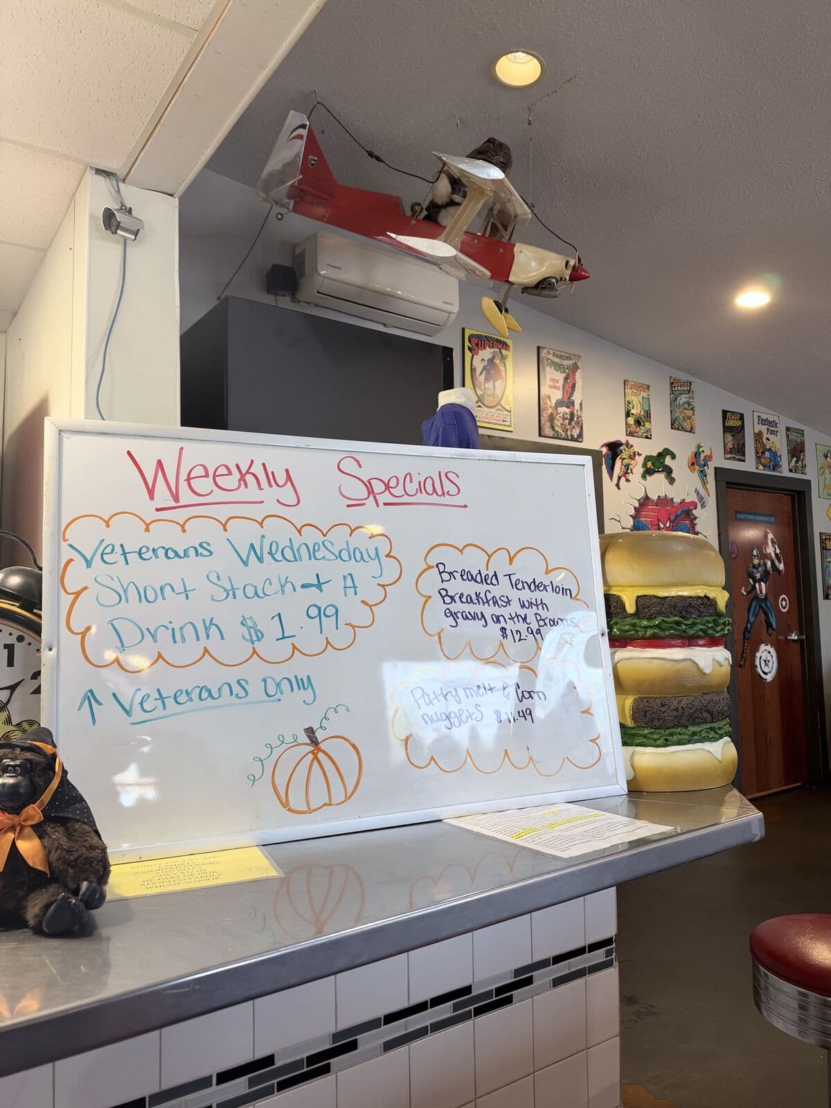 The weekly specials whiteboard at the counter